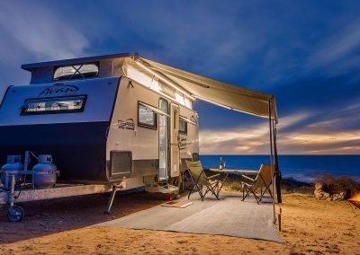 Rental Caravan from Unplug Rentals set up at Warroora Station, Ningaloo Reef, Western Australia