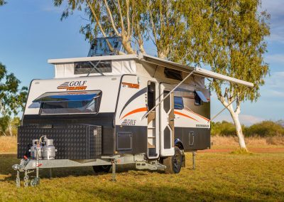 Caravan parked under a tree.